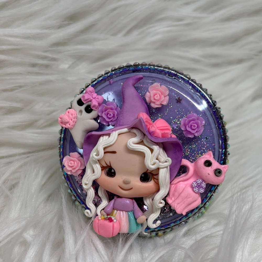 Purple Witch-Themed Compact Mirror